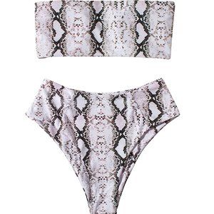 Sz S 2 Piece Bandeau Bikini Swimsuits High Waisted Cut Snake Print X002EKNPJX